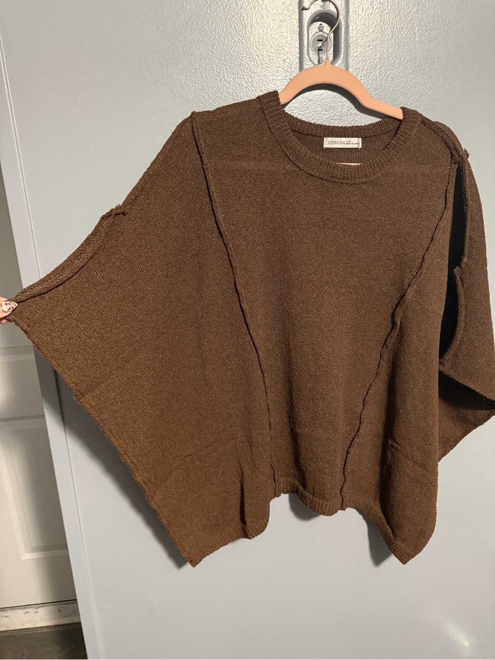 Brown Batwing Style Knit Short Sleeve Sweater Top FF07 - Picture 2 of 7